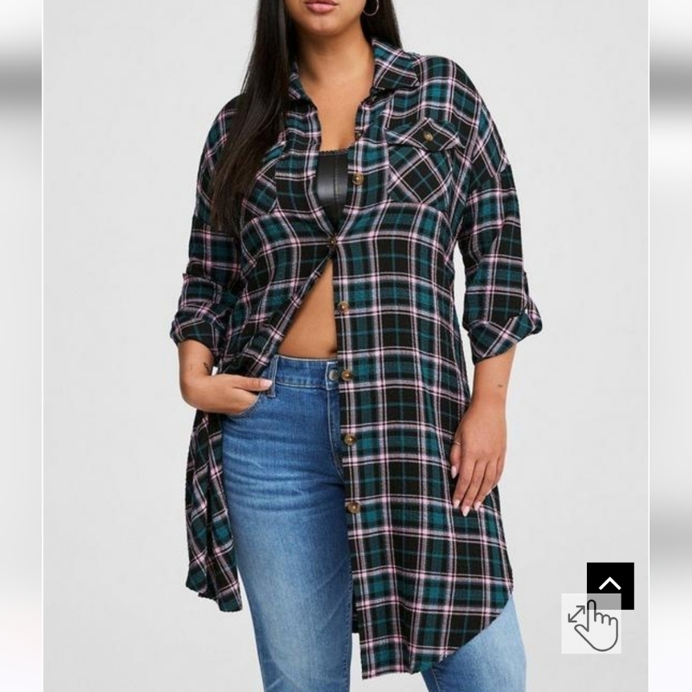 🆕️💙 1X TEAL PLAID FLANNEL GAUZE OVERSIZED SHACKET💙
